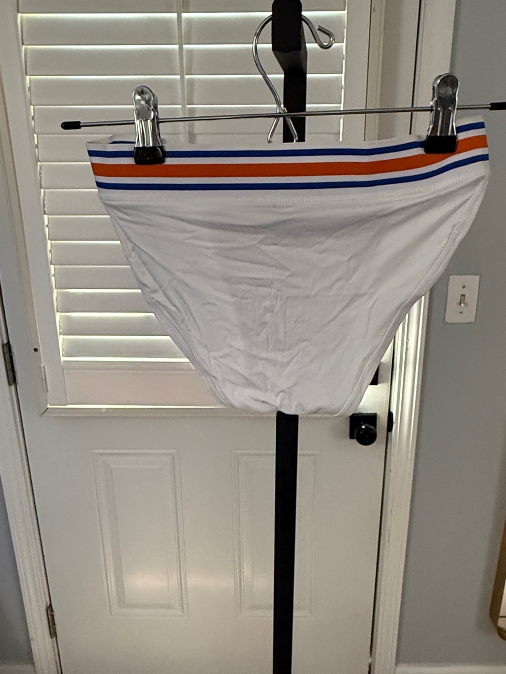 Men's White Briefs with Blue & Orange Stripe Waistband by - Picture 2 of 3